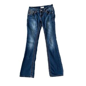 Real Tree Denim Jeans 27 Red Blue BootCut Low Rise Inseams 31 Inches D2